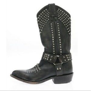 Distressed Frye Studded Cowboy Boots